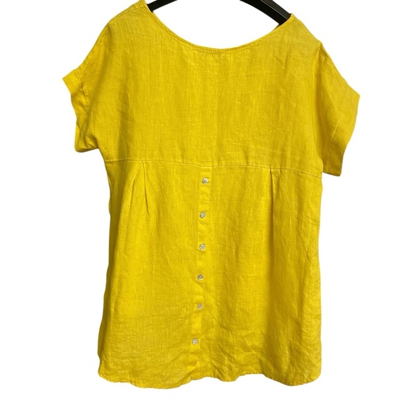 Terzo Millennio Women Yellow Mustard 100 % Linen Blouse Size M Button Back Light - Picture 3 of 10